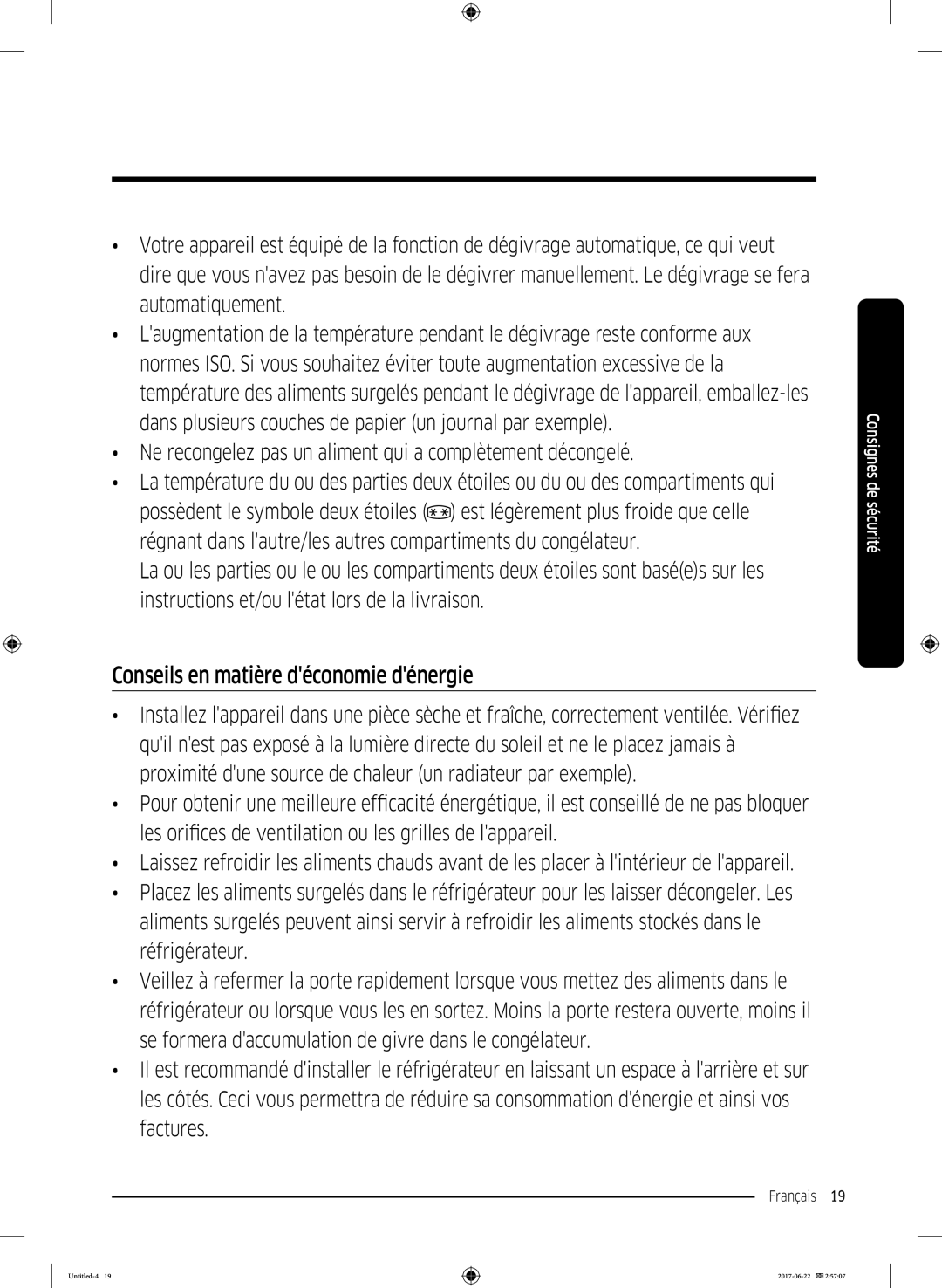 Samsung RT58K7030WW/ZA, RT62K7110SL/SG, RT62K7030WW/ZA, RT62K7050SL/ZA, RT58K7050SL/ZA Conseils en matière déconomie dénergie 