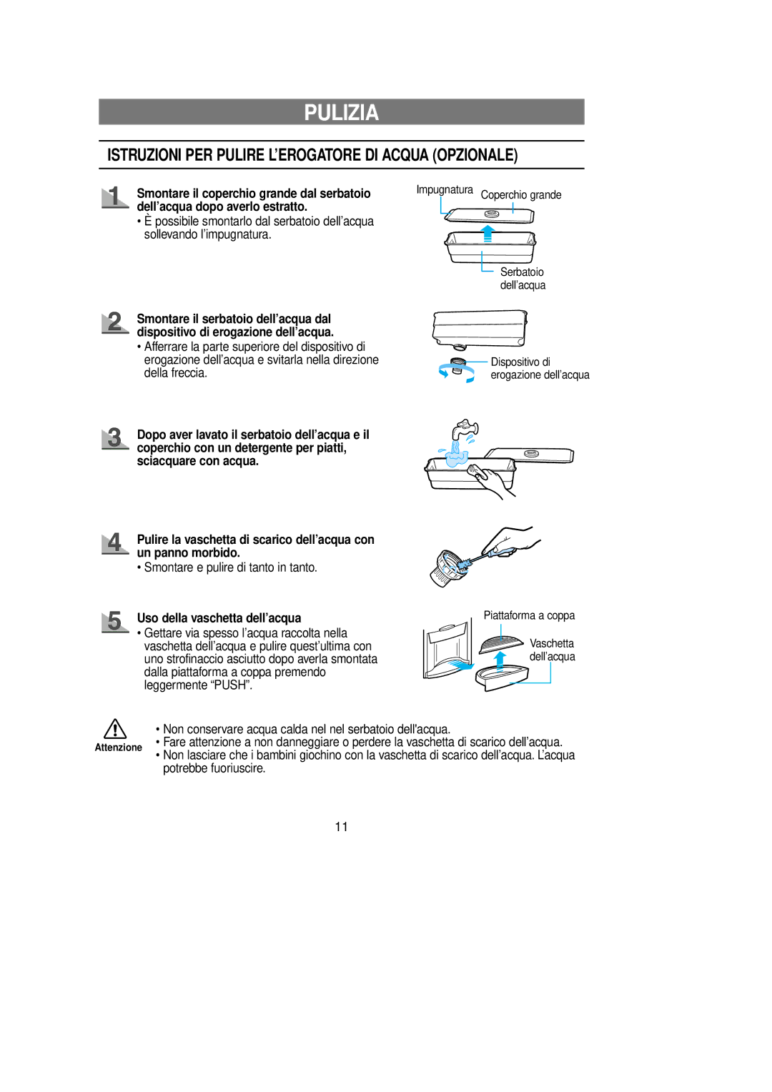 Samsung RT58EATG1/XET, RT62KAMT1/XEF, RT62KCSM1/XET, RT53EATG1/XET, RT53ECMT1/XET Pulizia, Uso della vaschetta dell’acqua 