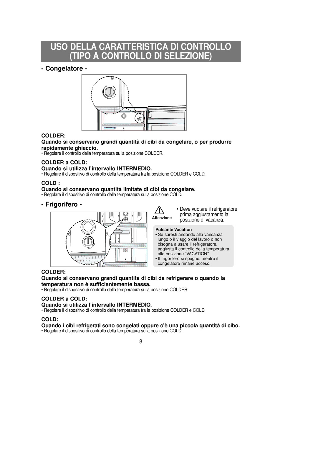 Samsung RT62KAMT1/XET, RT62KAMT1/XEF, RT62KCSM1/XET, RT53EATG1/XET Colder a Cold Quando si utilizza l’intervallo Intermedio 