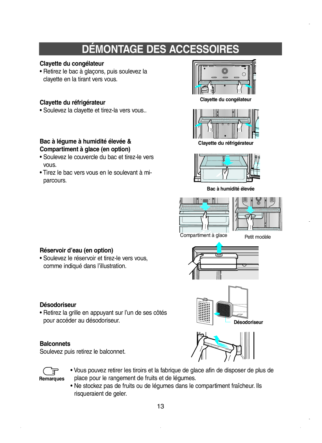 Samsung RT58WASW1/XEF, RT62VASM1/XEF, RT58EASW1/XEF, RT62WAMT1/XEF, RT58WAMT1/XEF, RT62WAMT1/XES Démontage DES Accessoires 