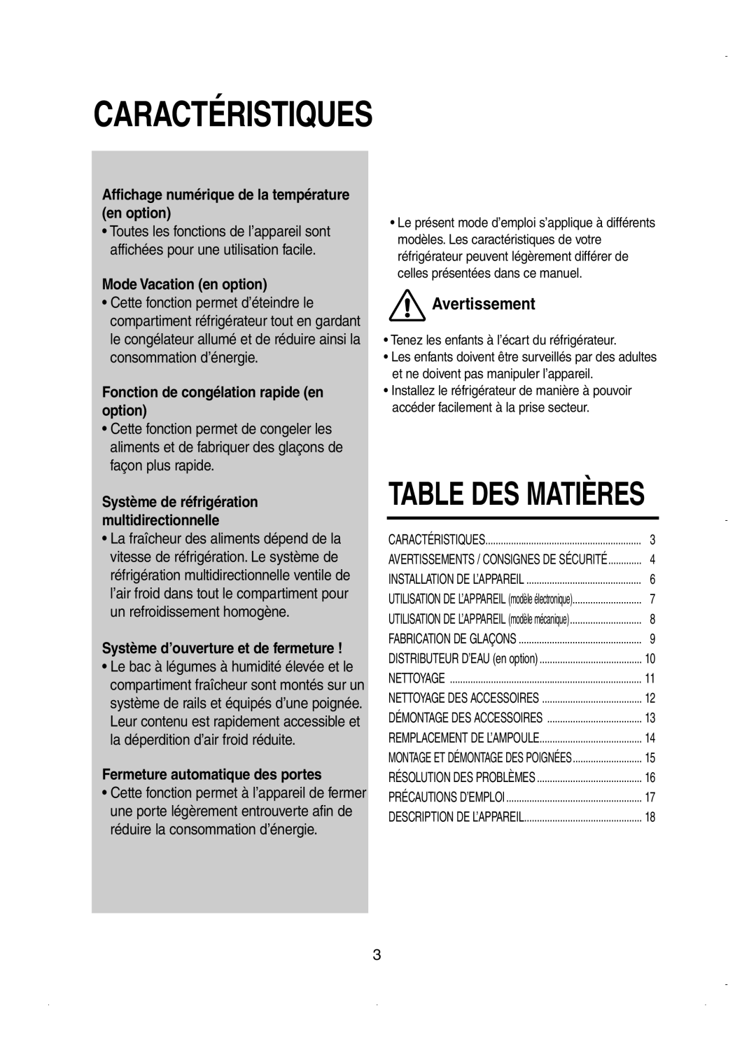 Samsung RT62WAMT1/XEF, RT62VASM1/XEF manual Affichage numérique de la température en option, Mode Vacation en option 