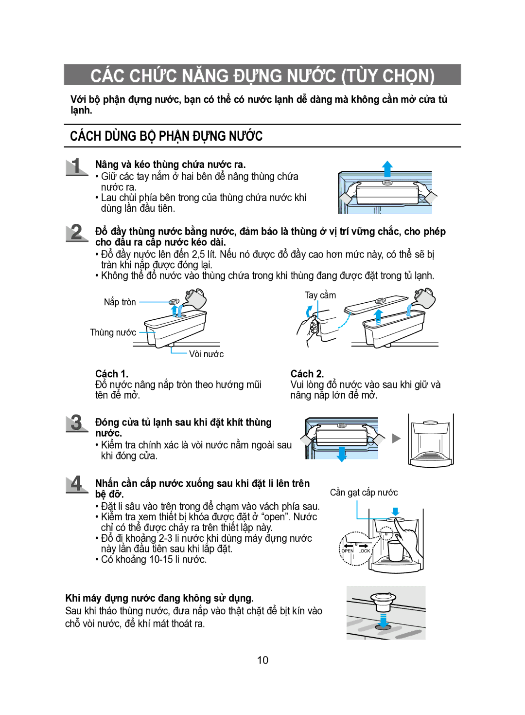 Samsung RT62WASM1/XSV manual CÁC Chức Năng Đựng Nước TÙY Chọn 