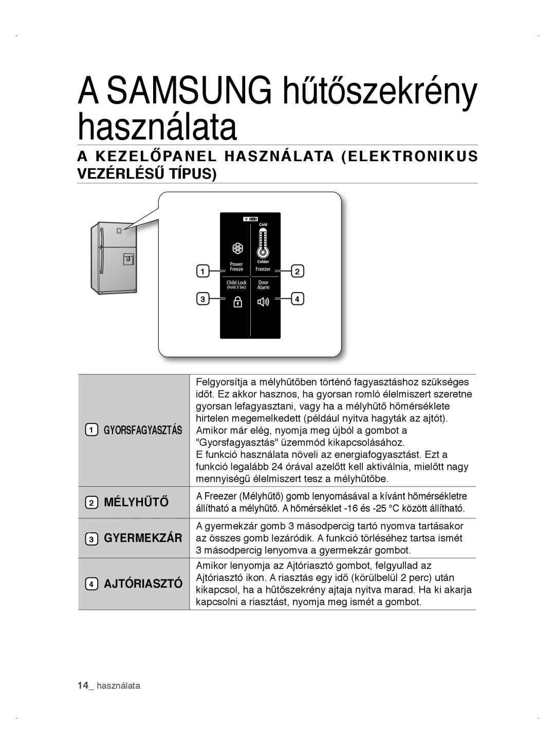 Samsung RT63VBSM1/XEO, RT63VMVB1/XES, RT63VBTS1/XEO manual KezelőPAnel hAsznÁlAtA elektronikUs Vezérlésű tÍPUs 