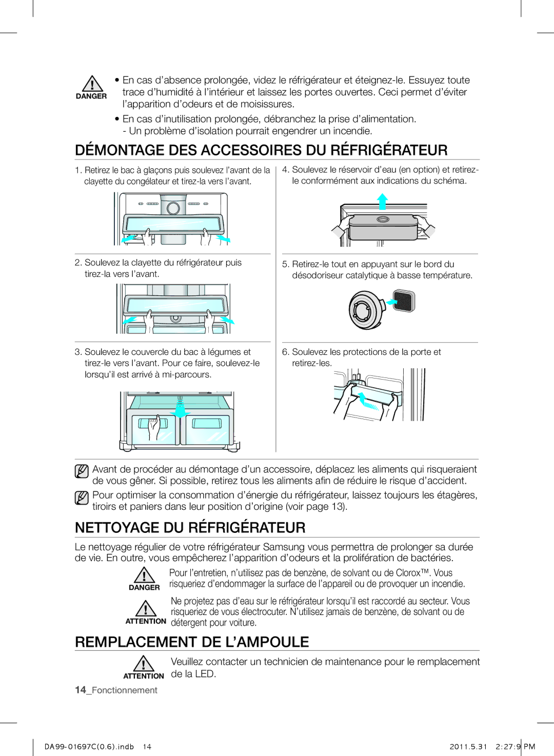 Samsung RT72SBPN1/MTR DéMontage des accessoires du réFrigérateur, Nettoyage DU Réfrigérateur, Remplacement de l’ampoule 