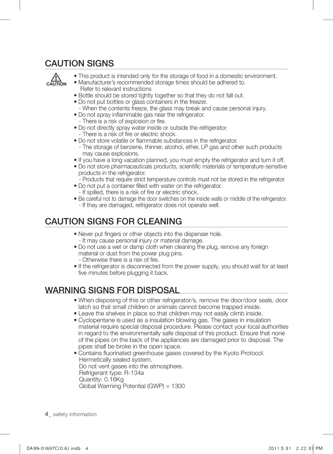 Samsung RT72SASW1/ATC, RT72BASW1/TAC, RT77SBSM1/TAC, RT77SASW1/TAC, RT77SASW1/FAL, RT72SBSM1/TAC manual Safety information 