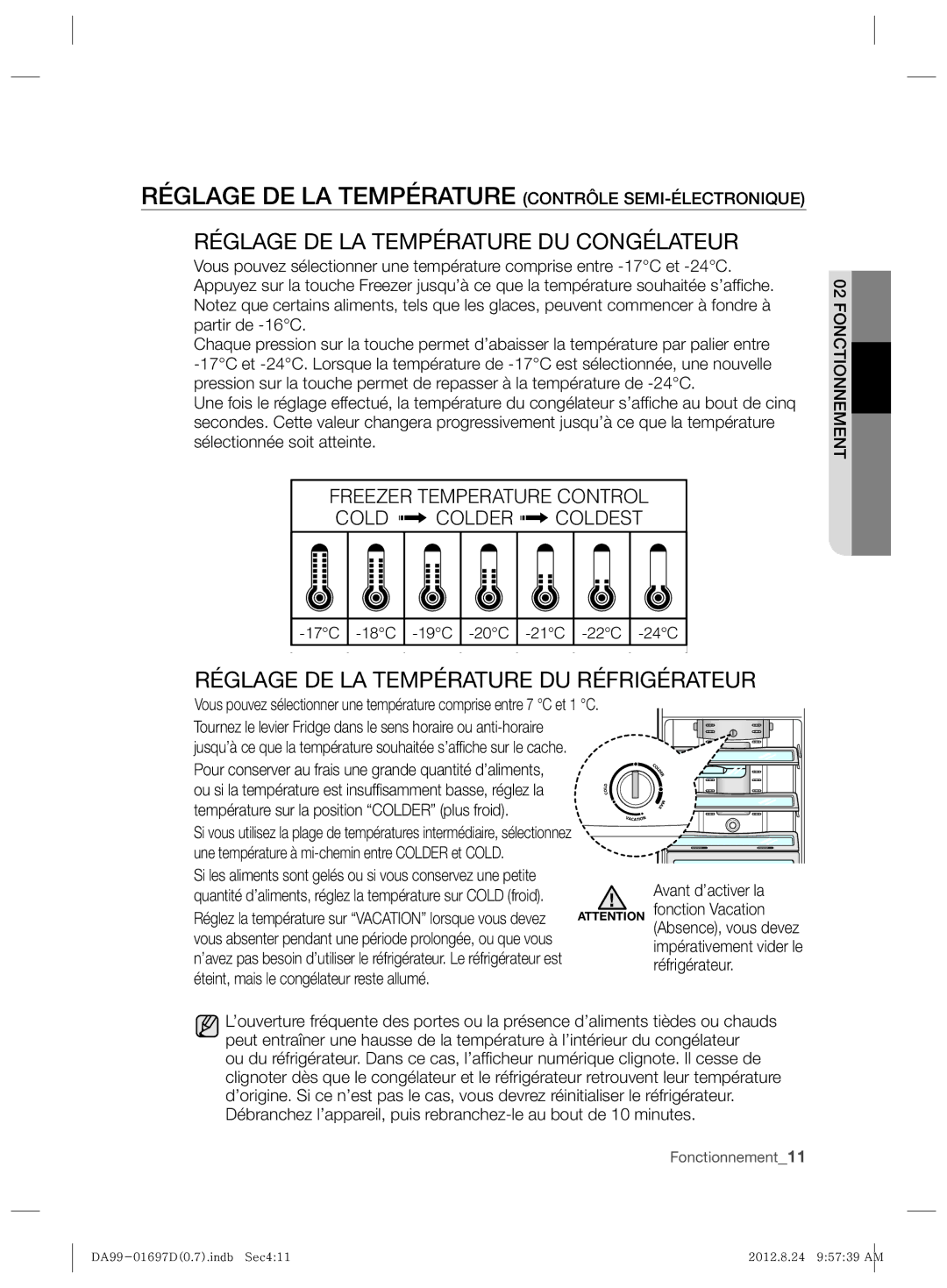 Samsung RT72KBPN1/XEF, RT77VBSE1/XET manual Avant d’activer la, Réfrigérateur, Éteint, mais le congélateur reste allumé 