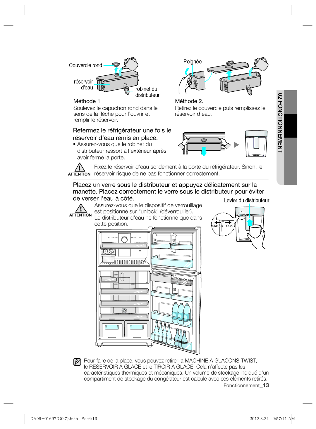 Samsung RT77KBSE1/XET, RT72KBPN1/XEF, RT77VBSE1/XET manual Assurez-vous que le dispositif de verrouillage, Cette position 