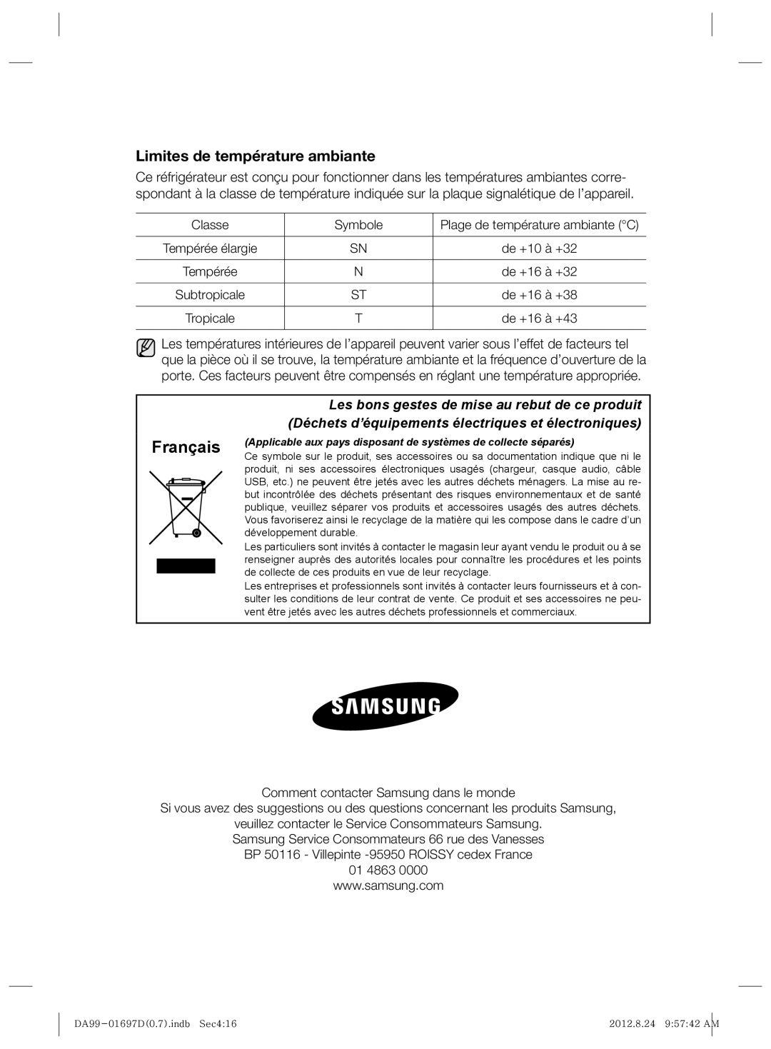 Samsung RT72KBSM1/XET, RT72KBPN1/XEF, RT77VBSE1/XET, RT77KBSE1/XET, RT72KBTS1/XET, RT72VBTC1/XET, RT72KBPN1/XET manual Français 