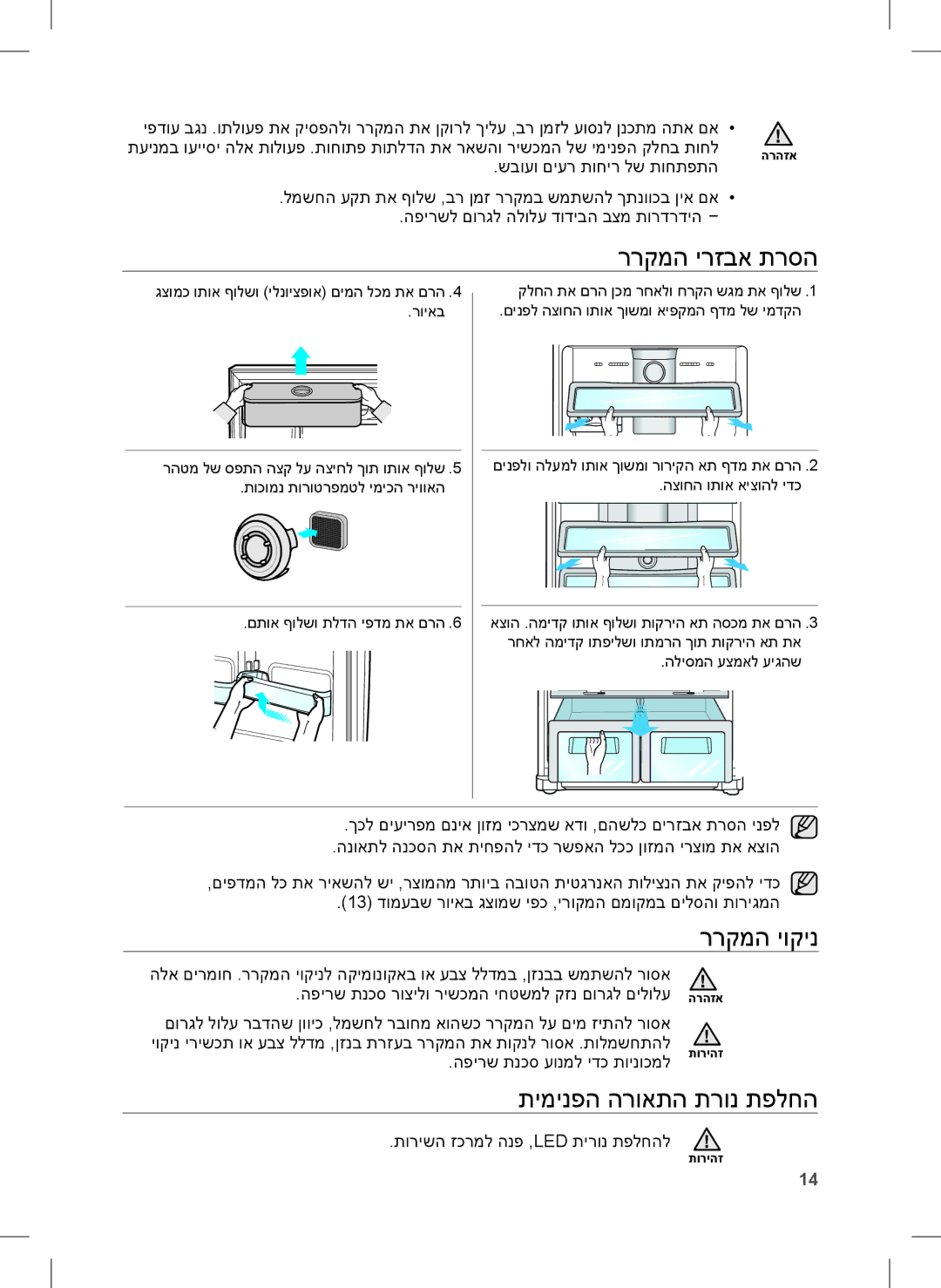 Samsung RT77BBTS1/SML manual ררקמה ירזבא תרסה, ררקמה יוקינ, תימינפה הרואתה תרונ תפלחה 