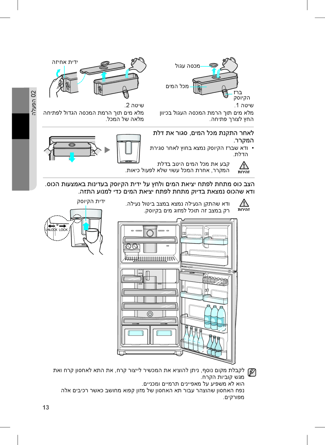 Samsung RT77BBTS1/SML manual תלד תא רוגס ,םימה לכמ תנקתה רחאל, ררקמה 