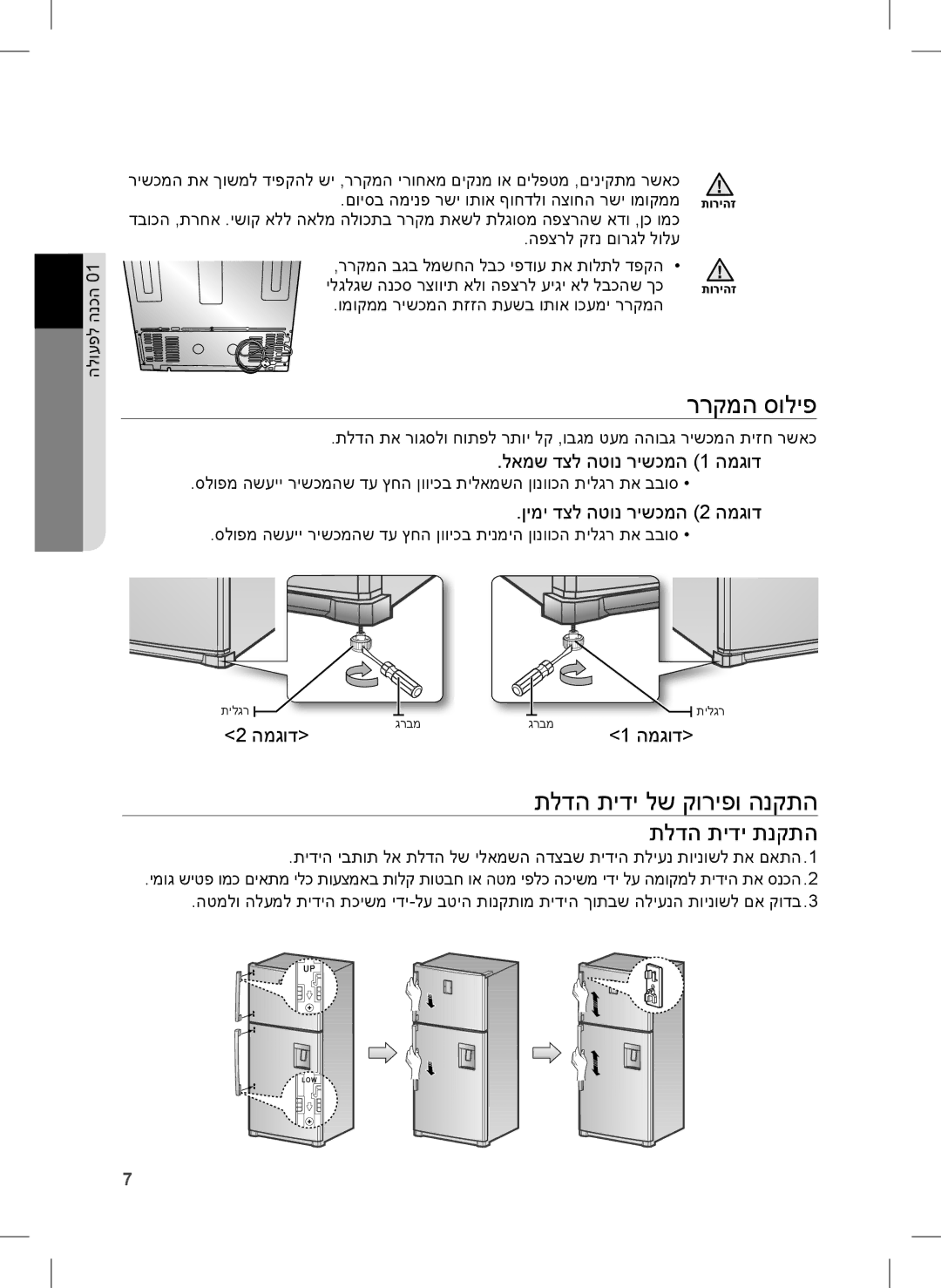 Samsung RT77BBTS1/SML manual ררקמה סוליפ, תלדה תידי לש קוריפו הנקתה, תלדה תידי תנקתה 