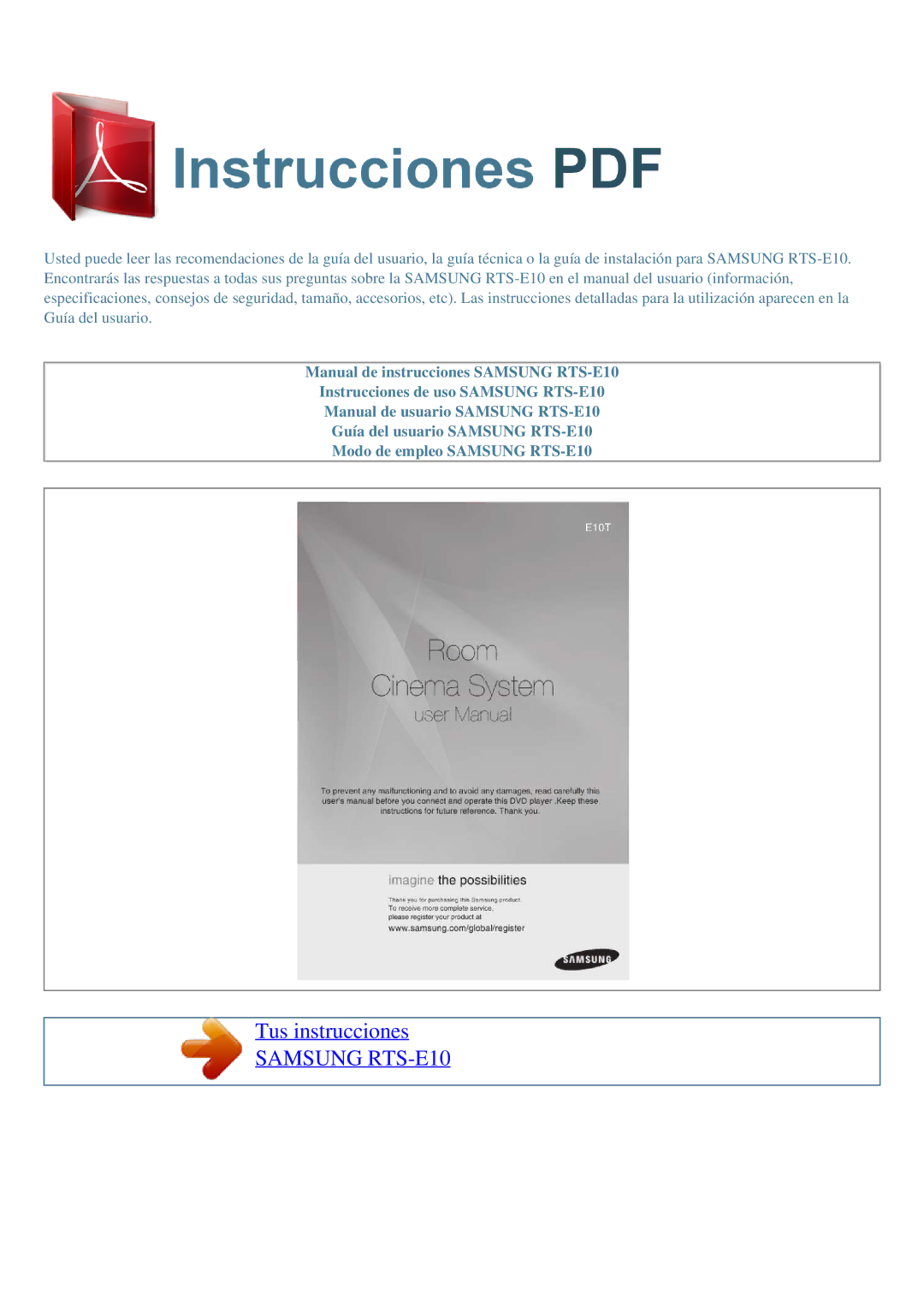 Samsung manual Tus instrucciones Samsung RTS-E10 