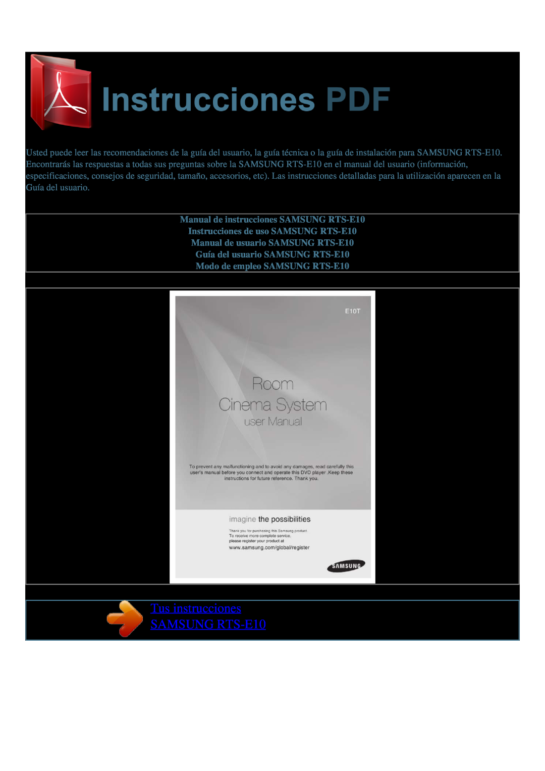 Samsung manual Tus instrucciones SAMSUNG RTS-E10, Manual de instrucciones SAMSUNG RTS-E10 