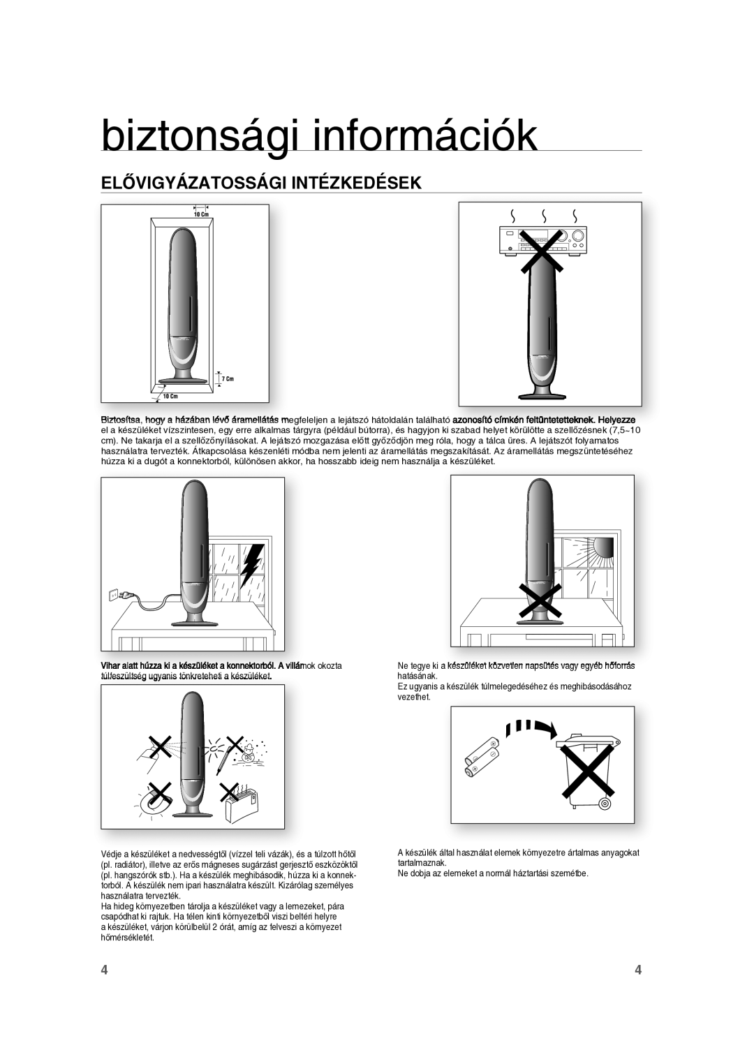 Samsung RTS-E10T/EDC manual Elővigyázatossági Intézkedések 