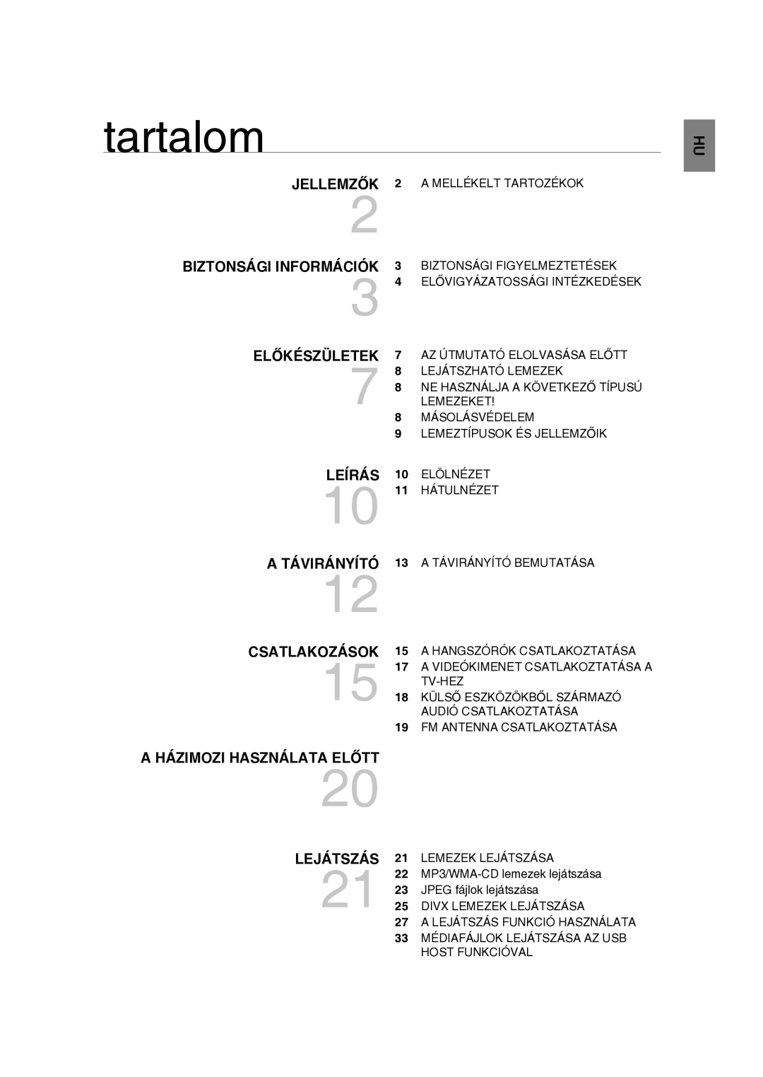 Samsung RTS-E10T/EDC manual Tartalom, Mellékelt Tartozékok, Biztonsági Figyelmeztetések 