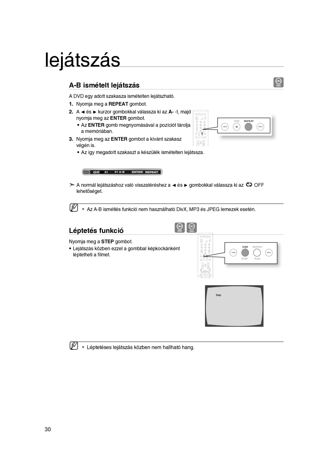 Samsung RTS-E10T/EDC manual Ismételt lejátszás, Léptetés funkció 