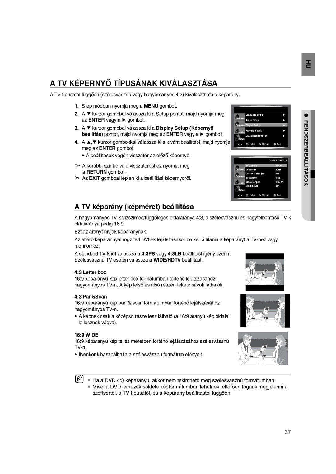 Samsung RTS-E10T/EDC manual TV Képernyő Típusának Kiválasztása, TV képarány képméret beállítása 