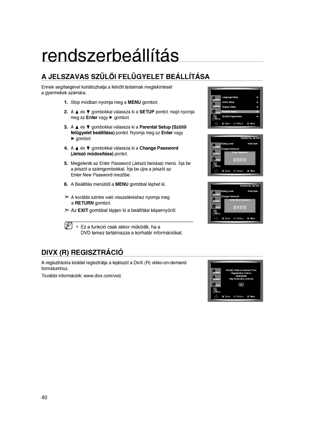 Samsung RTS-E10T/EDC manual Divx R Regisztráció 