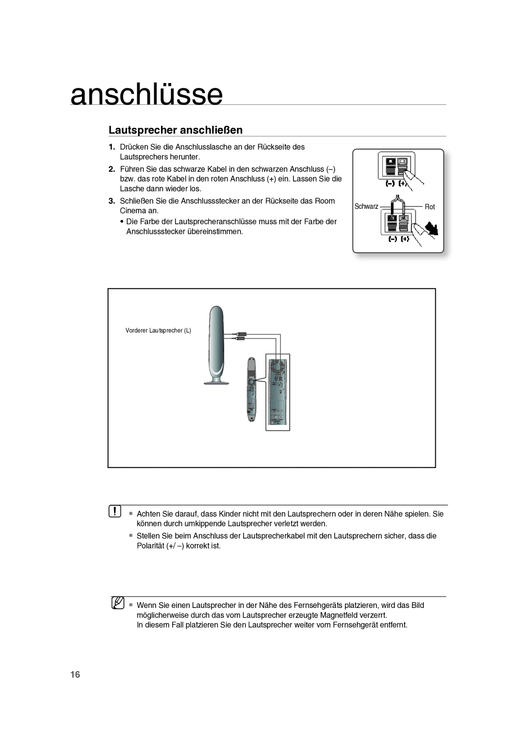 Samsung RTS-E10T/EDC manual Lautsprecher anschließen, Lasche dann wieder los 