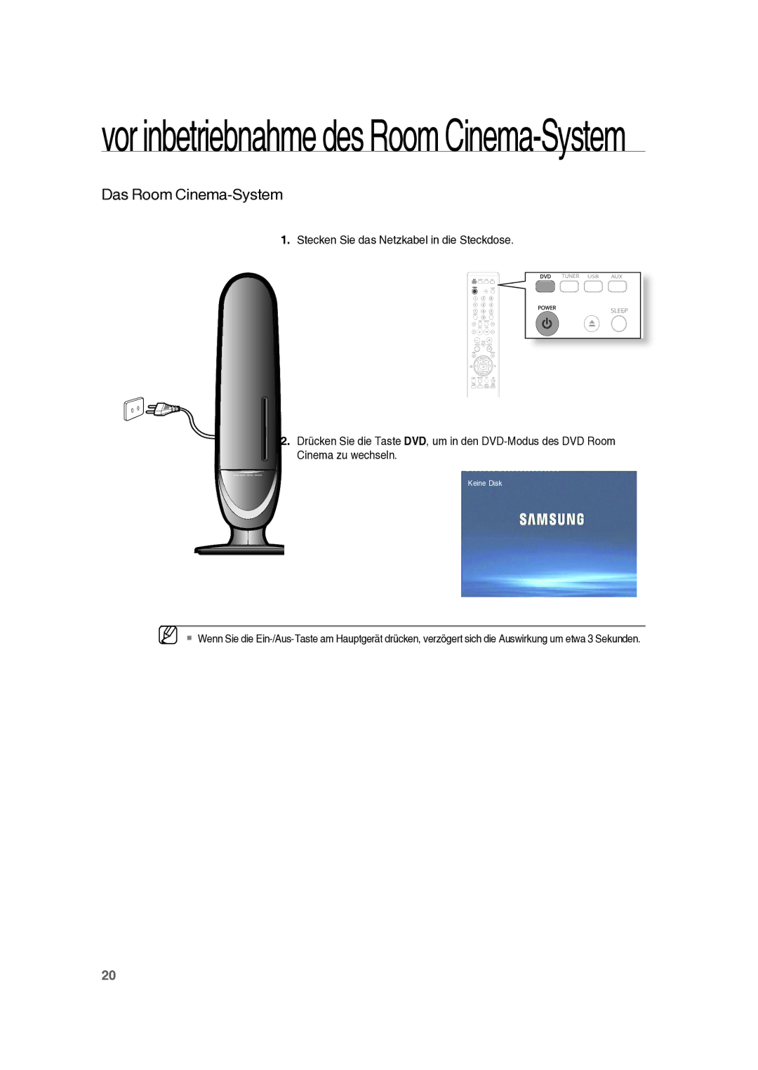 Samsung RTS-E10T/EDC manual Vor inbetriebnahme des Room Cinema-System 