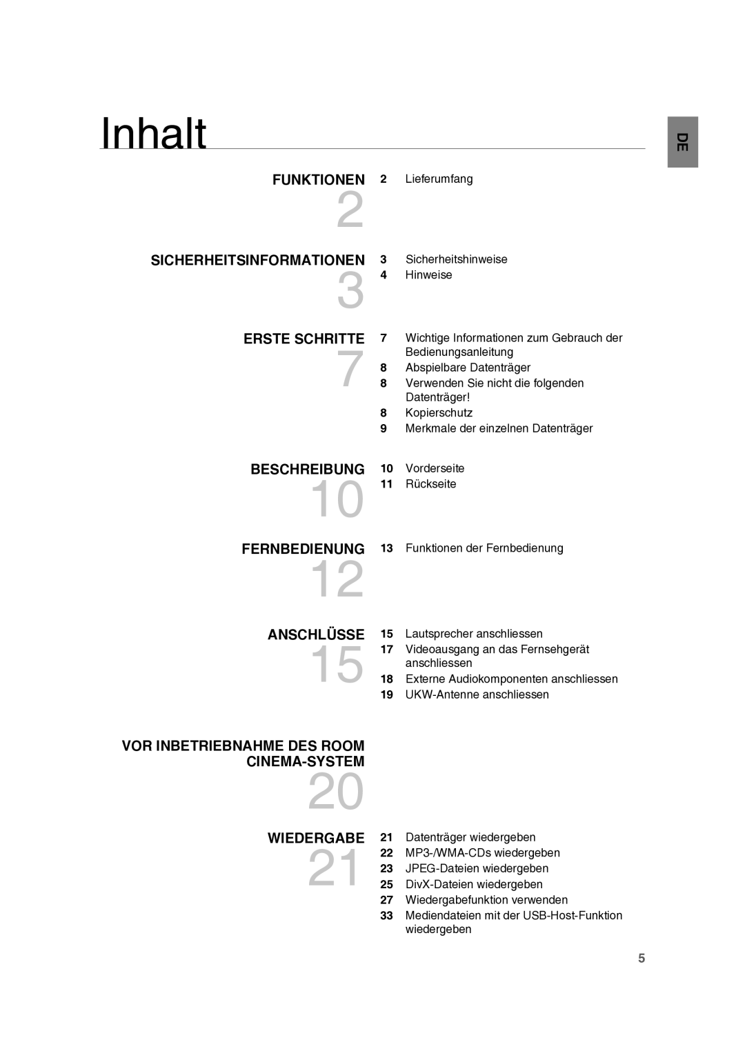 Samsung RTS-E10T/EDC manual Inhalt, Funktionen 2 Lieferumfang, Hinweise 