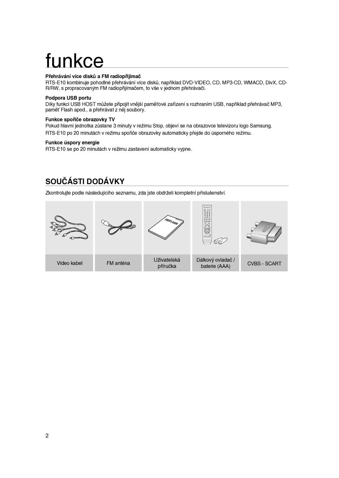 Samsung RTS-E10T/EDC manual Funkce, Součásti Dodávky 