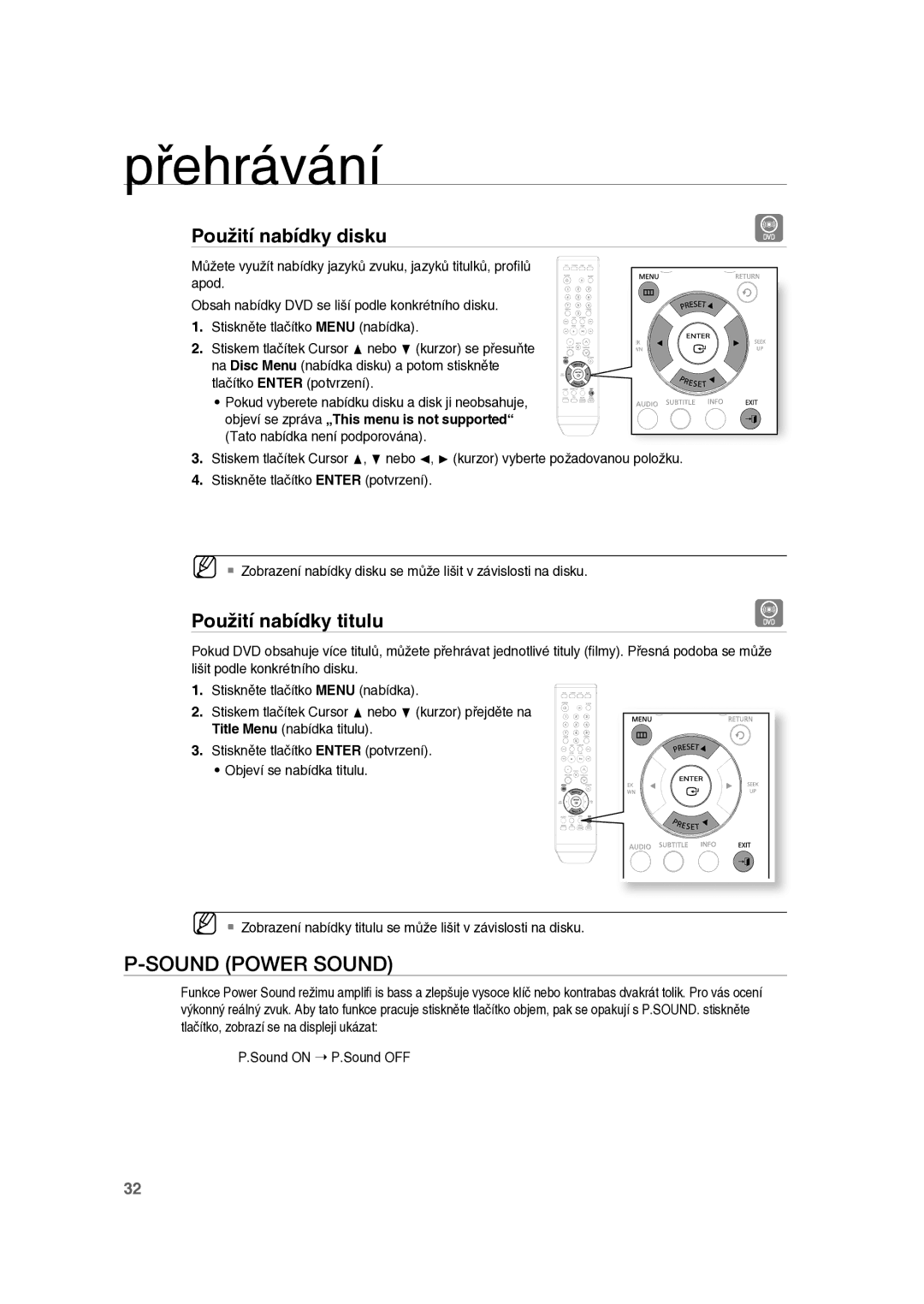 Samsung RTS-E10T/EDC manual Použití nabídky disku, Použití nabídky titulu 