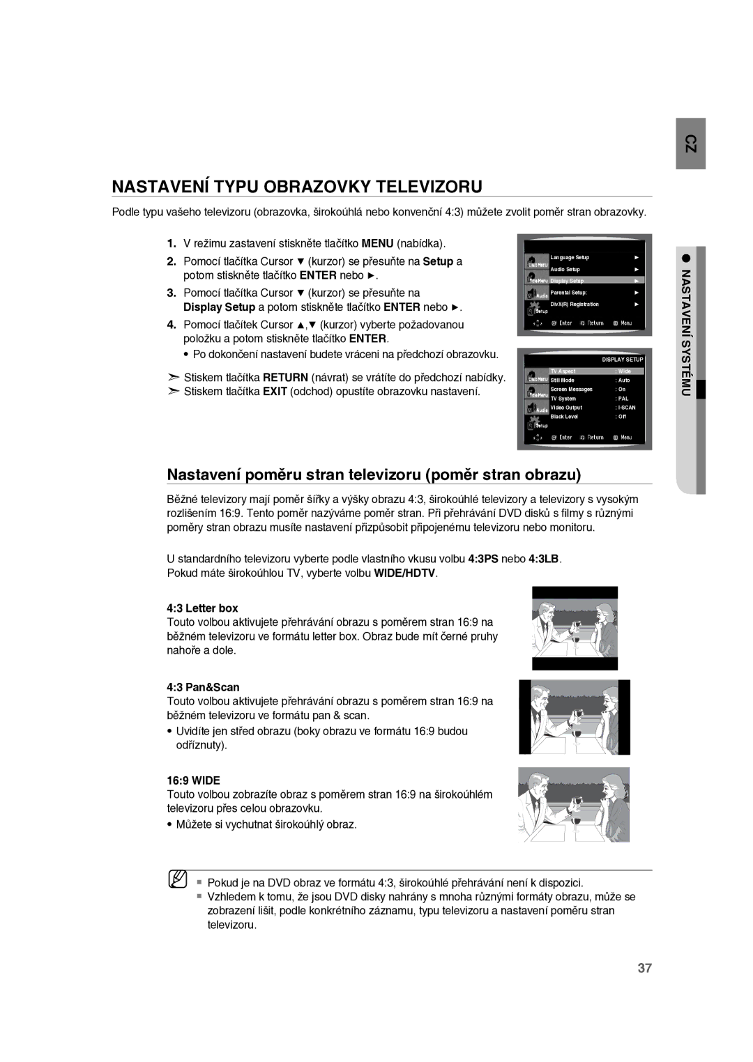 Samsung RTS-E10T/EDC Nastavení Typu Obrazovky Televizoru, Nastavení poměru stran televizoru poměr stran obrazu, Letter box 