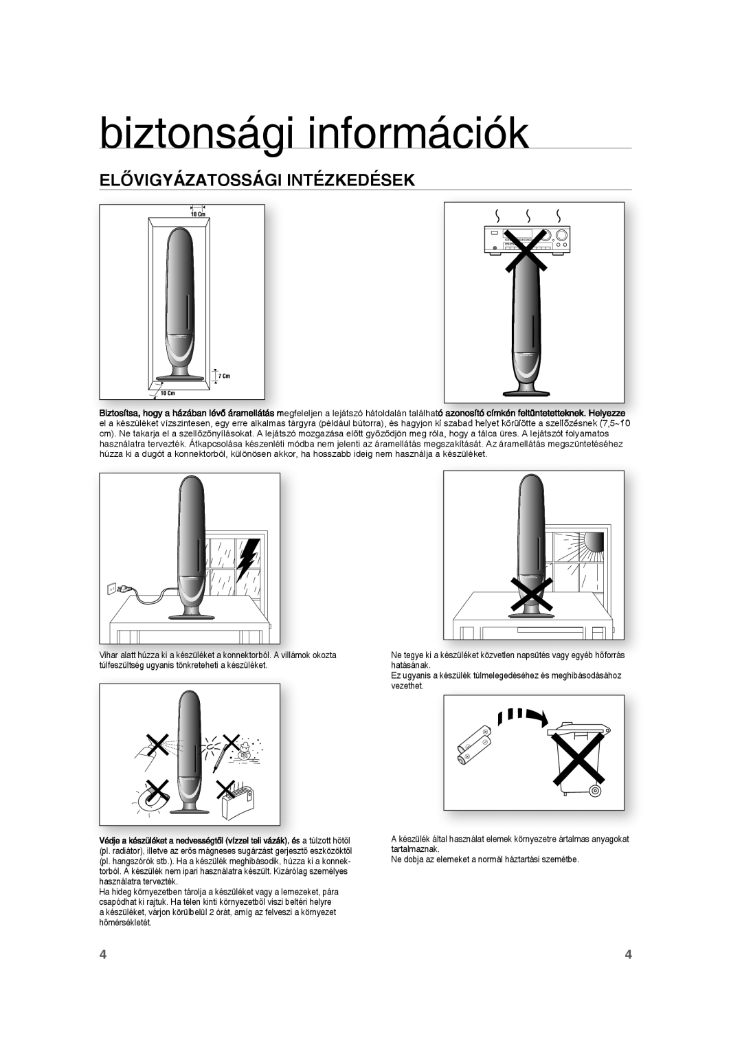 Samsung RTS-HE10T/EDC, RTS-HE10R/EDC, RTS-HE10T/XEF manual Elővigyázatossági Intézkedések 