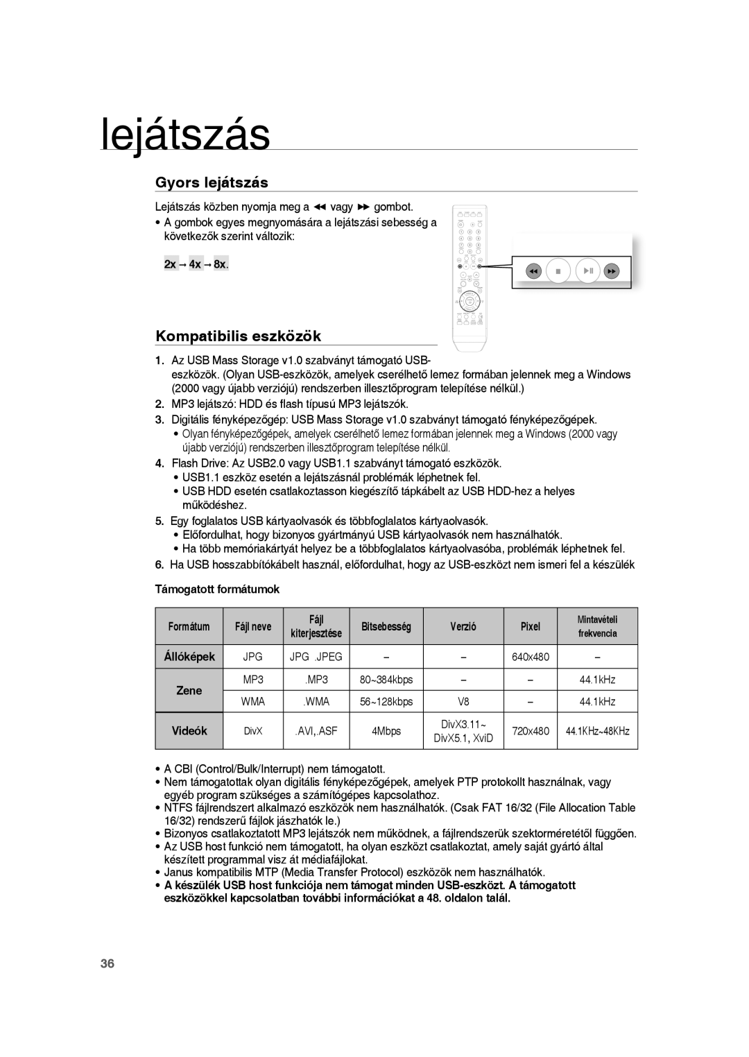 Samsung RTS-HE10T/XEF, RTS-HE10T/EDC, RTS-HE10R/EDC manual Kompatibilis eszközök, Fájl, Verzió Pixel, DivX3.11~ 