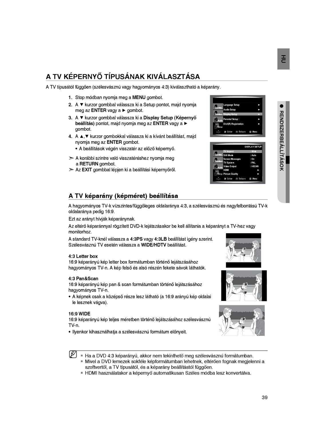 Samsung RTS-HE10T/XEF, RTS-HE10T/EDC, RTS-HE10R/EDC TV Képernyő Típusának Kiválasztása, TV képarány képméret beállítása 