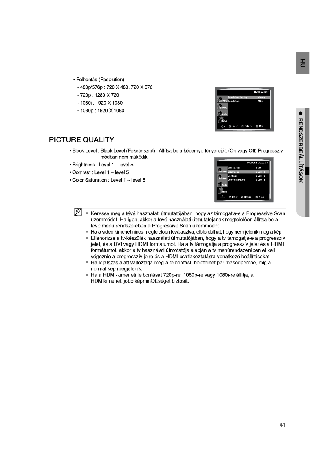 Samsung RTS-HE10R/EDC, RTS-HE10T/EDC Felbontás Resolution 480p/576p 720 X 480, 720 X, Color Saturation Level 1 ~ level 