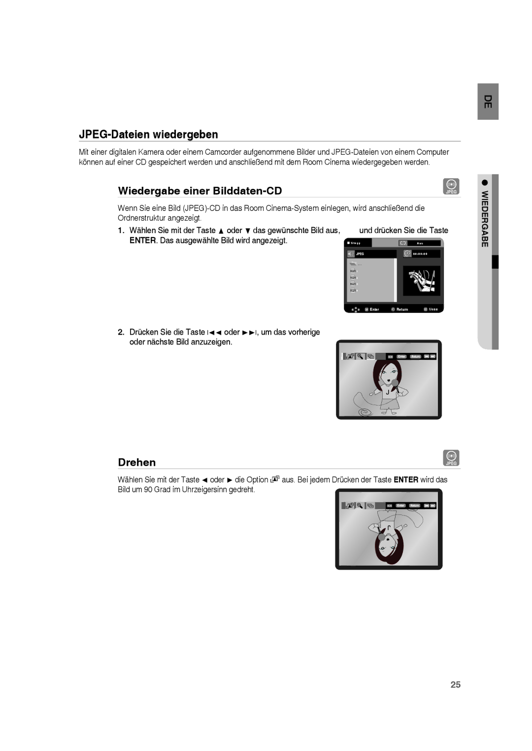 Samsung RTS-HE10R/EDC, RTS-HE10T/EDC, RTS-HE10T/XEF manual Wiedergabe einer Bilddaten-CD, Drehen, Und drücken Sie die Taste 