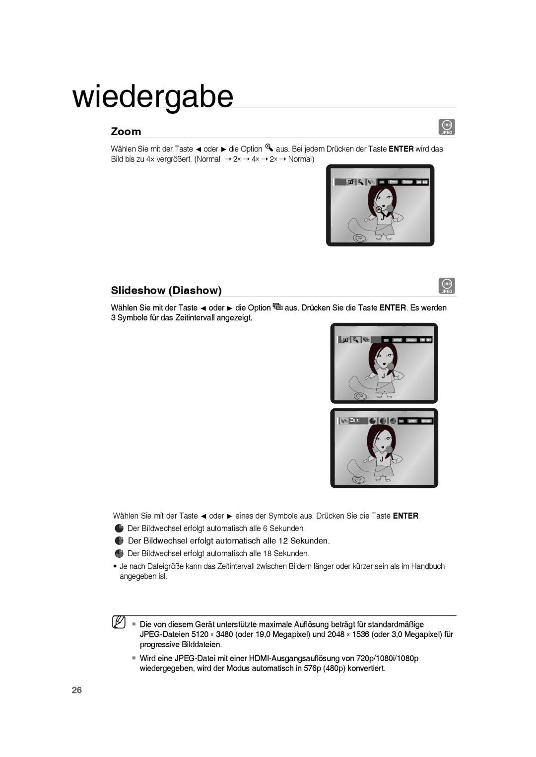 Samsung RTS-HE10T/XEF, RTS-HE10T/EDC, RTS-HE10R/EDC manual Zoom, Slideshow Diashow 