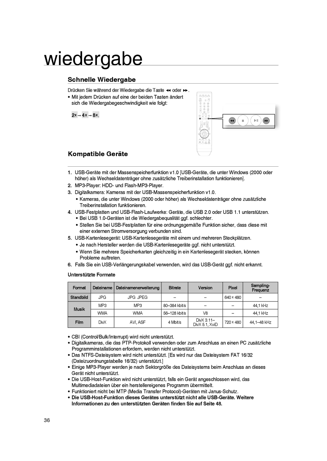 Samsung RTS-HE10T/EDC, RTS-HE10R/EDC manual Kompatible Geräte, Drücken Sie während der Wiedergabe die Taste  oder  