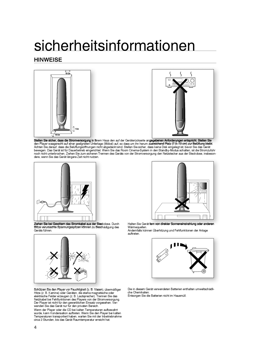 Samsung RTS-HE10R/EDC, RTS-HE10T/EDC, RTS-HE10T/XEF manual Hinweise 