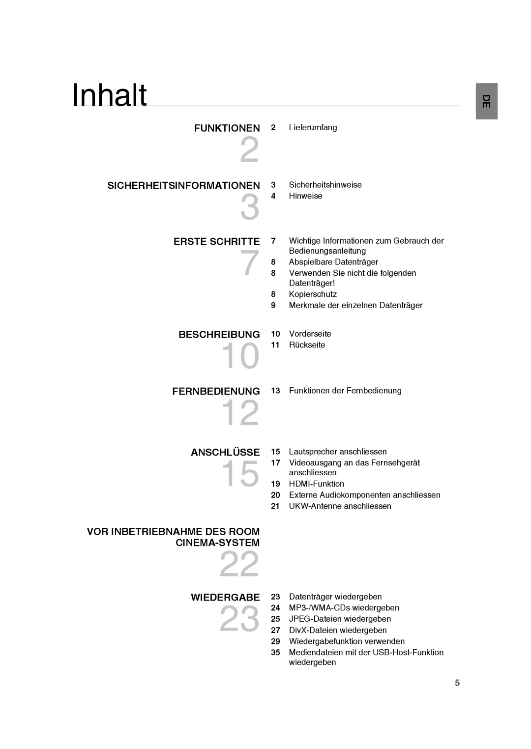 Samsung RTS-HE10T/XEF, RTS-HE10T/EDC, RTS-HE10R/EDC manual Inhalt, Funktionen 2 Lieferumfang, Hinweise 