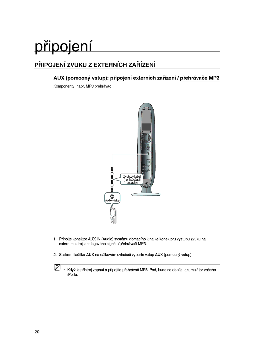 Samsung RTS-HE10T/EDC, RTS-HE10R/EDC, RTS-HE10T/XEF Připojení Zvuku Z Externích Zařízení, Komponenty, např. MP3 přehrávač 