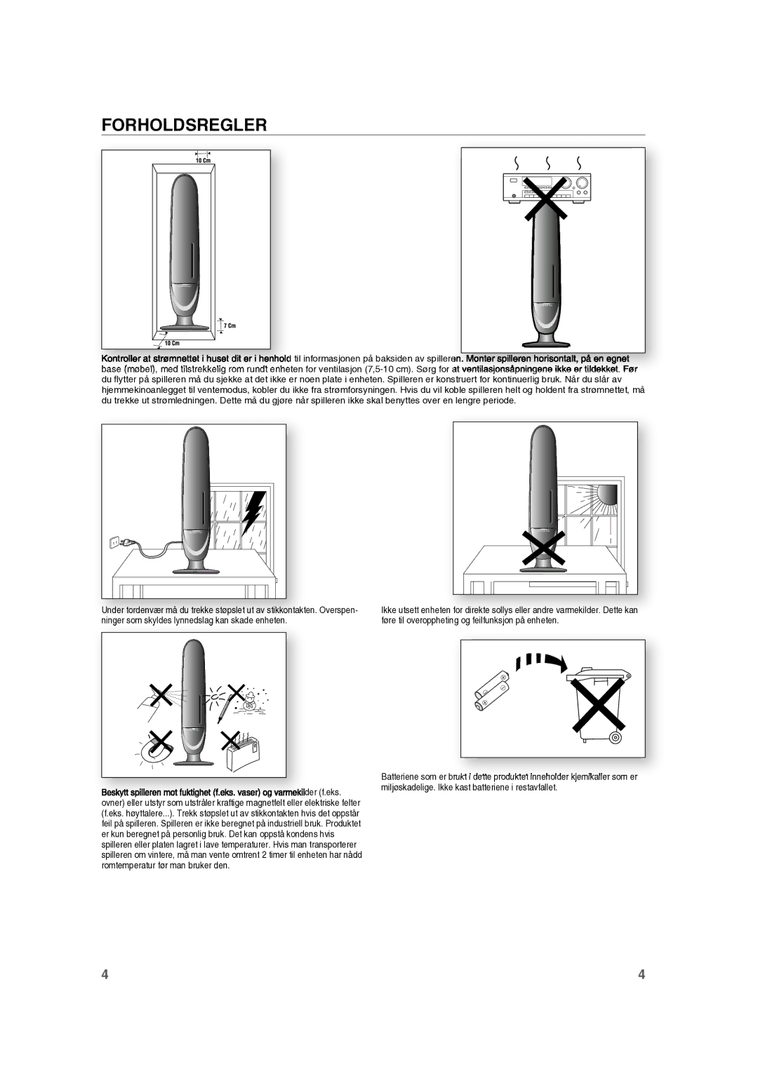 Samsung RTS-HE10T/XEE manual Forholdsregler 