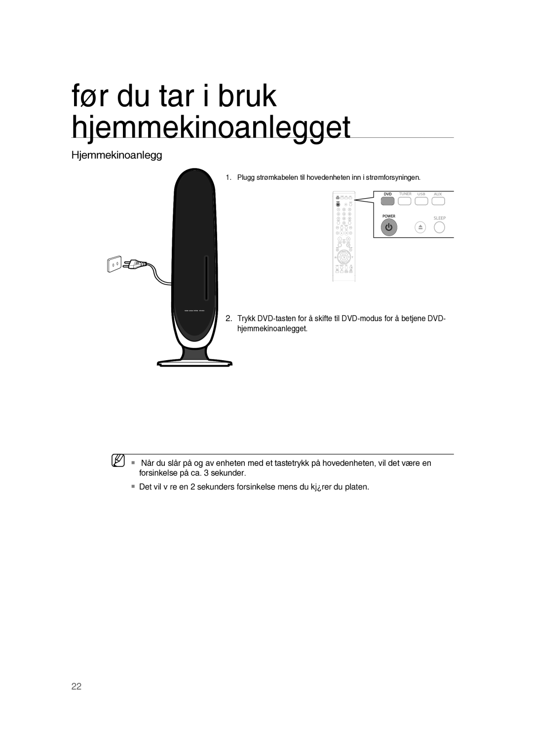 Samsung RTS-HE10T/XEE manual Før du tar i bruk hjemmekinoanlegget 