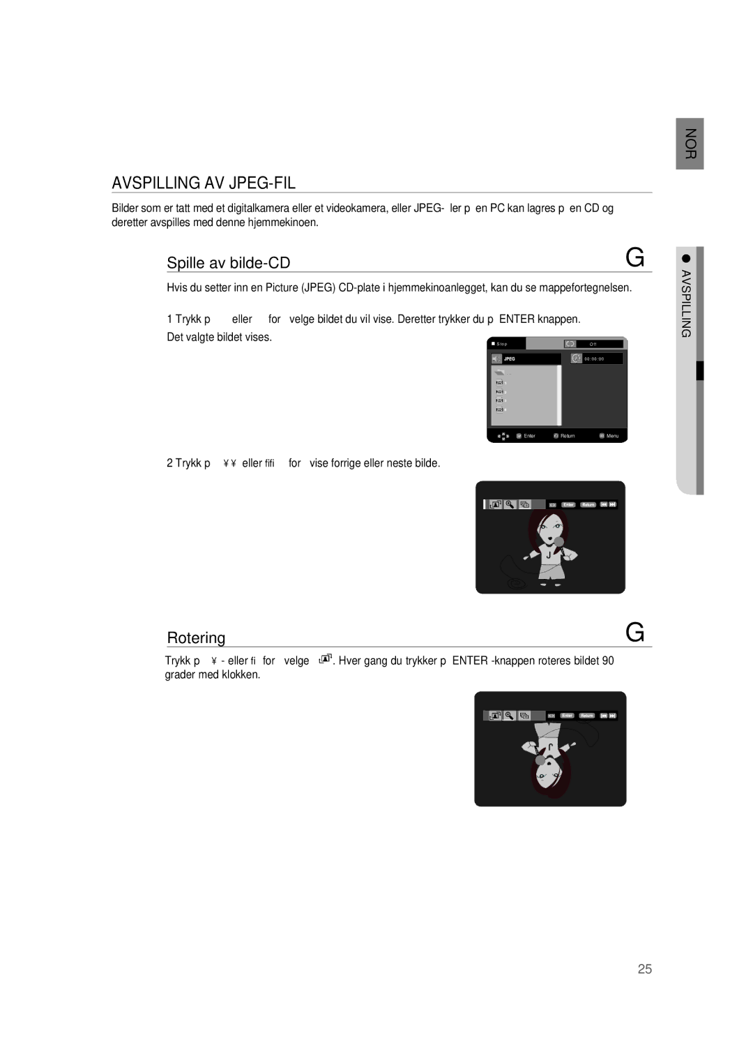 Samsung RTS-HE10T/XEE manual Avspilling AV JPEG-FIL, Spille av bilde-CD 