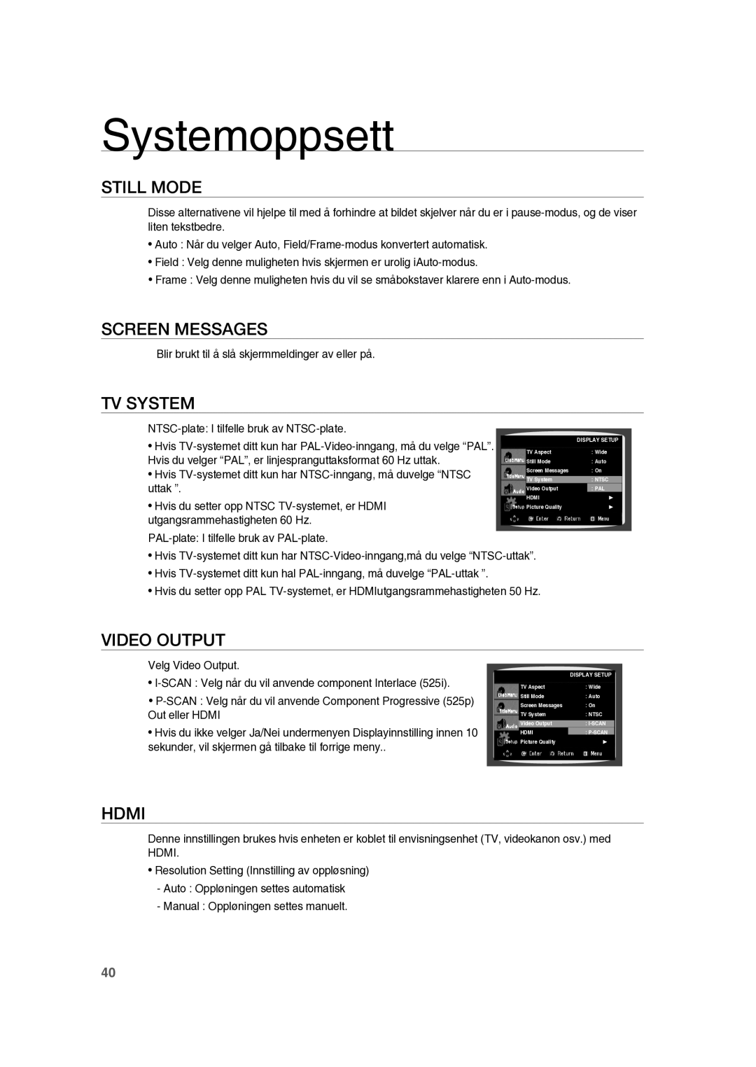 Samsung RTS-HE10T/XEE manual Blir brukt til å slå skjermmeldinger av eller på, NTSC-plate I tilfelle bruk av NTSC-plate 