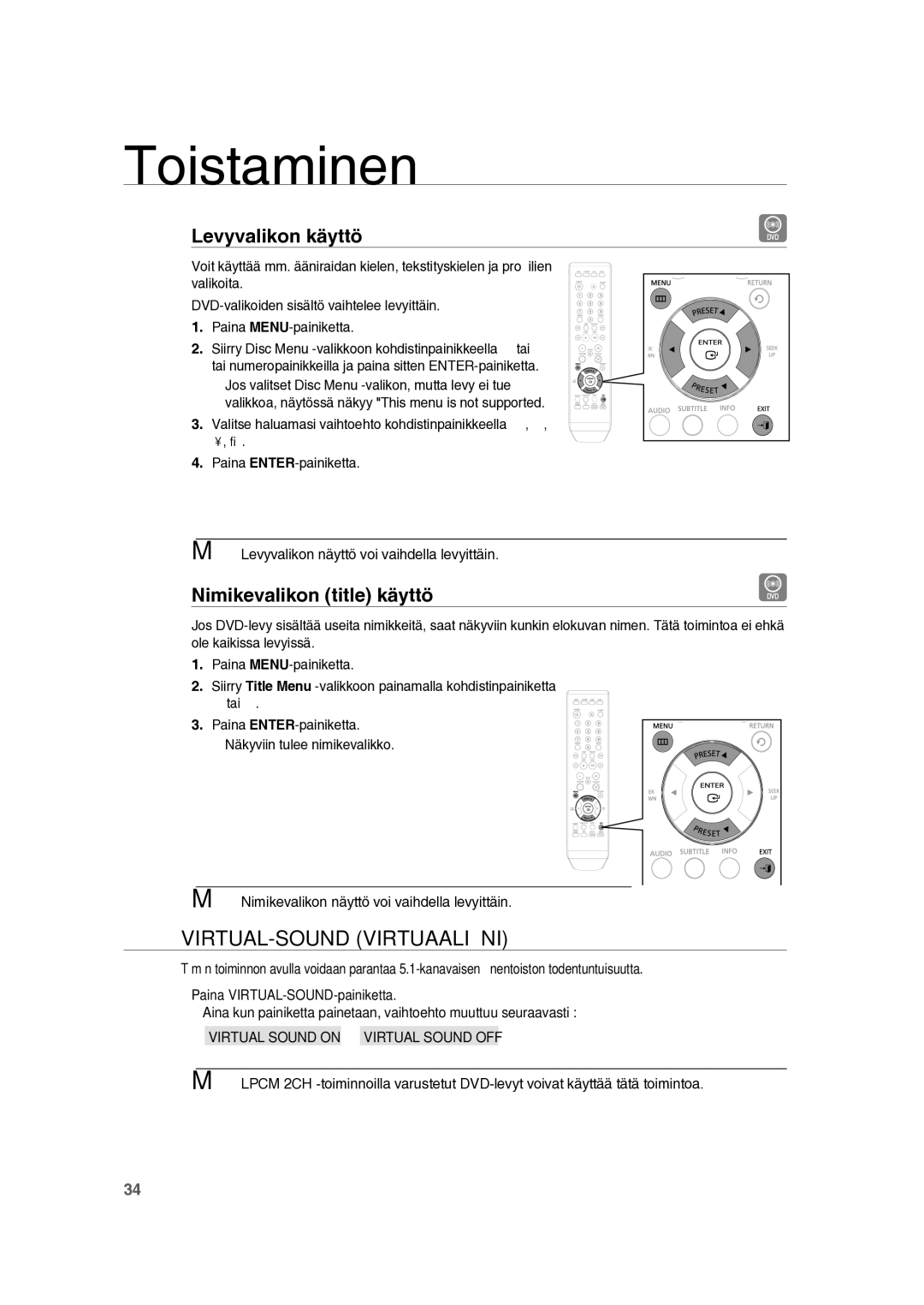 Samsung RTS-HE10T/XEE manual Levyvalikon käyttö, Nimikevalikon title käyttö 