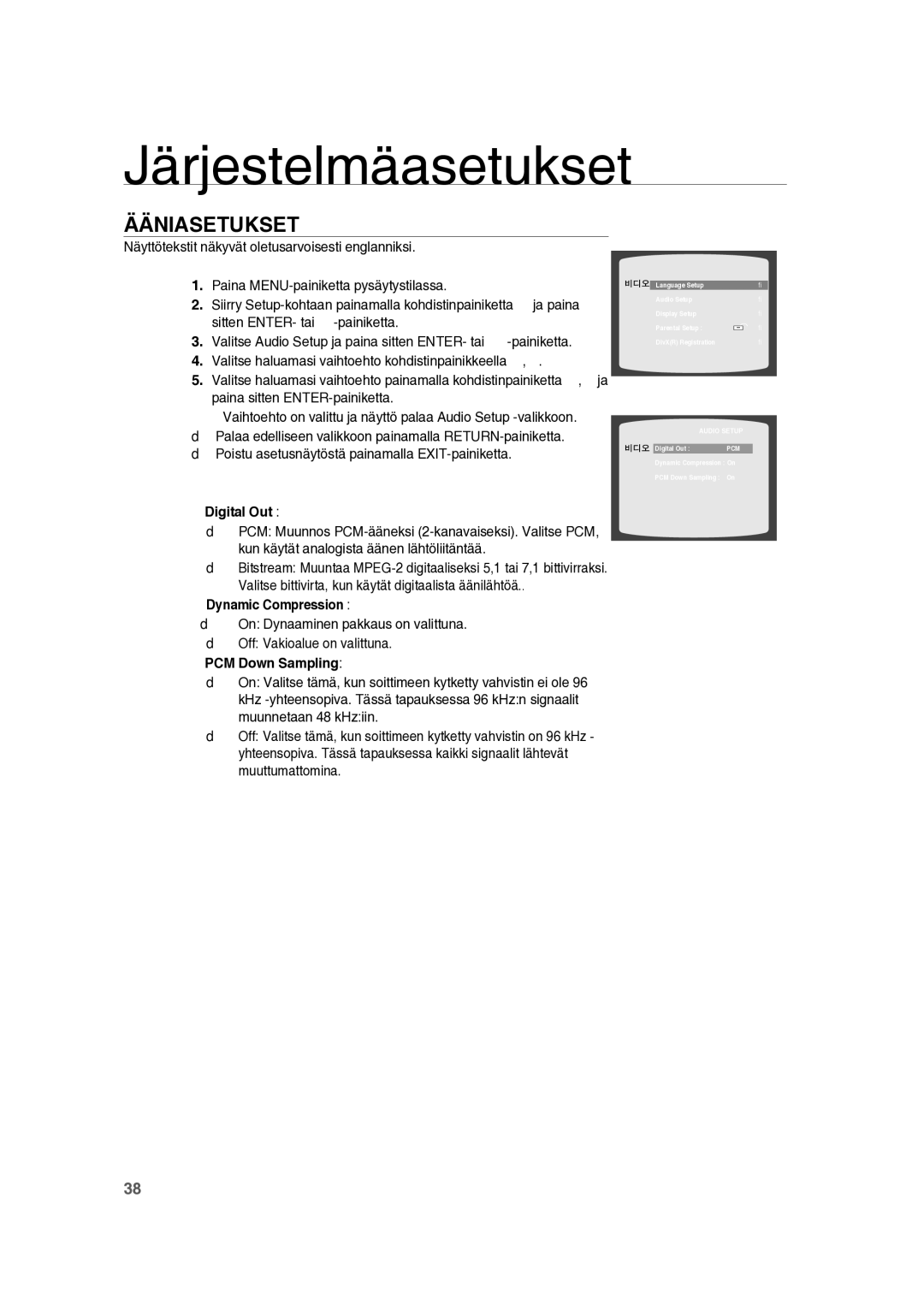 Samsung RTS-HE10T/XEE manual Ääniasetukset, Digital Out 