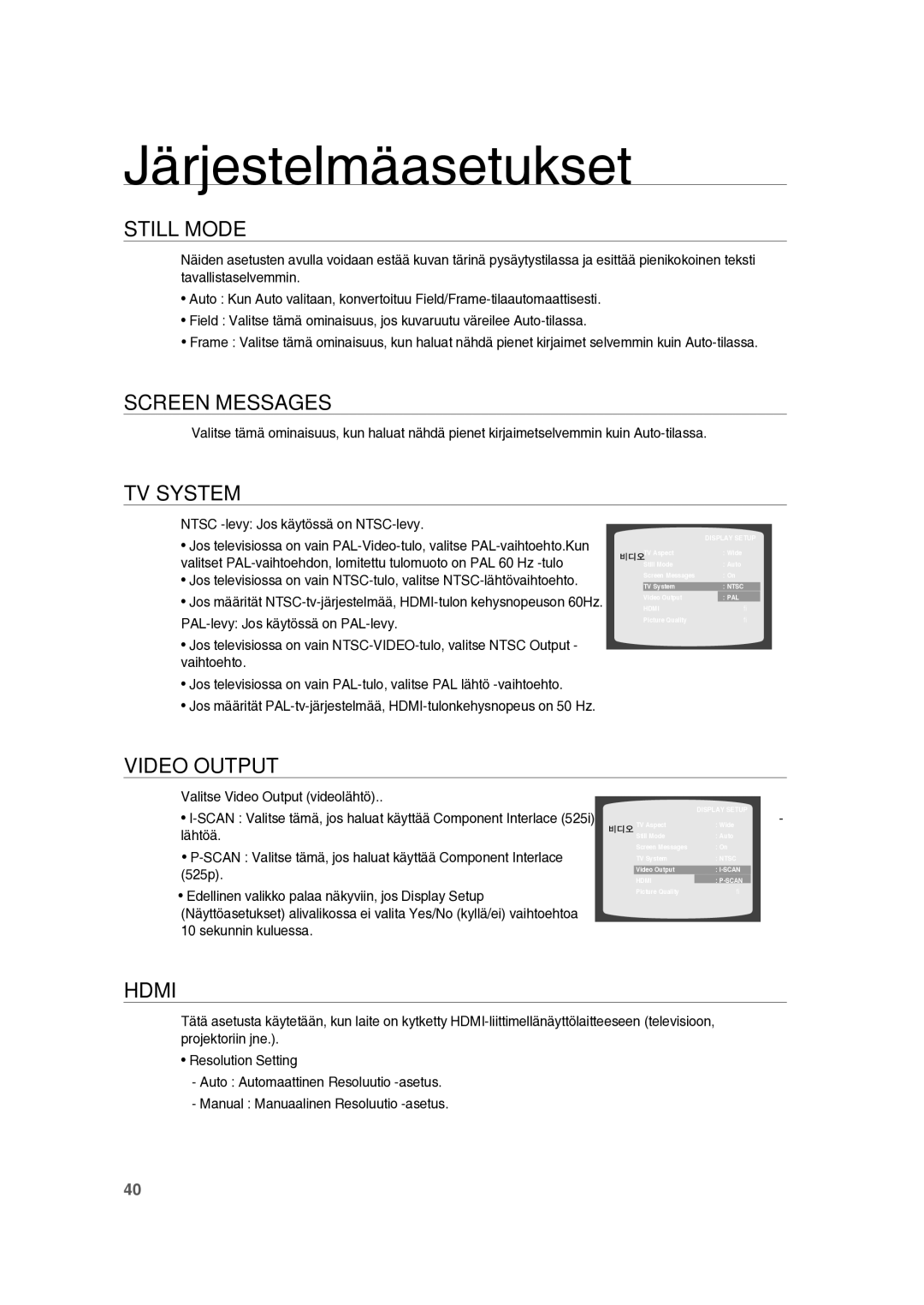 Samsung RTS-HE10T/XEE manual Ntsc -levy Jos käytössä on NTSC-levy 