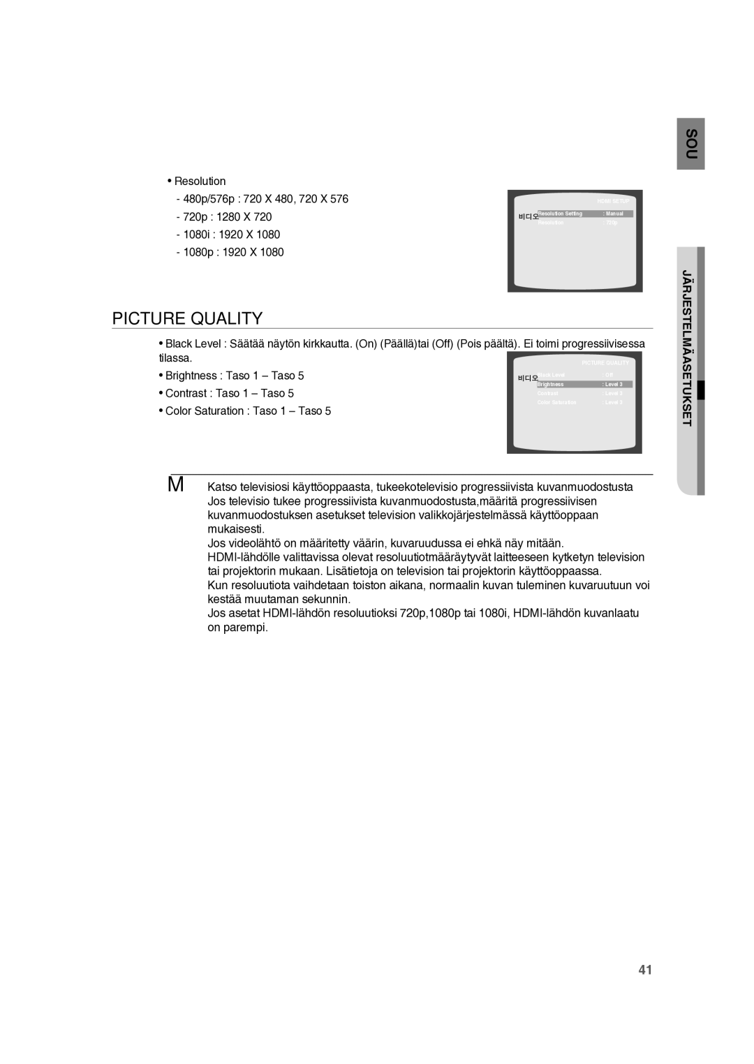 Samsung RTS-HE10T/XEE manual Brightness Taso 1 Taso 