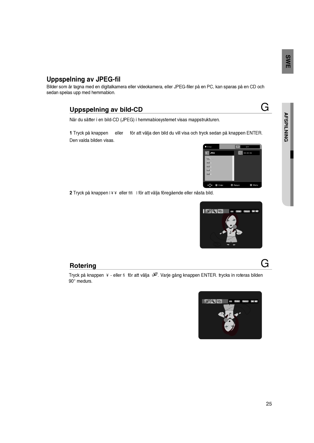 Samsung RTS-HE10T/XEE manual Uppspelning av bild-CD, Rotering 