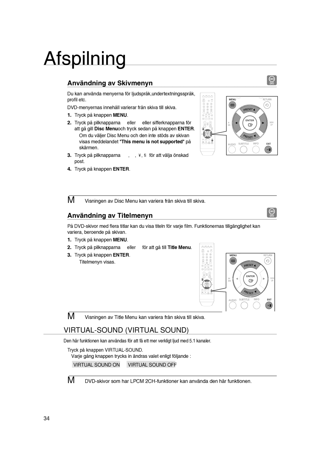 Samsung RTS-HE10T/XEE manual Användning av Skivmenyn, Användning av Titelmenyn 