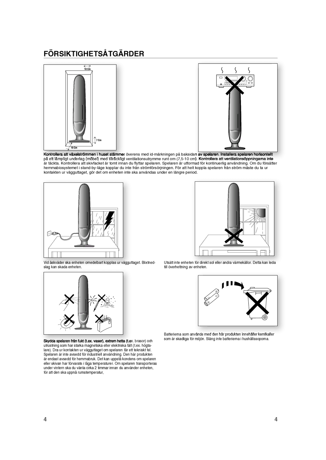 Samsung RTS-HE10T/XEE manual Försiktighetsåtgärder 