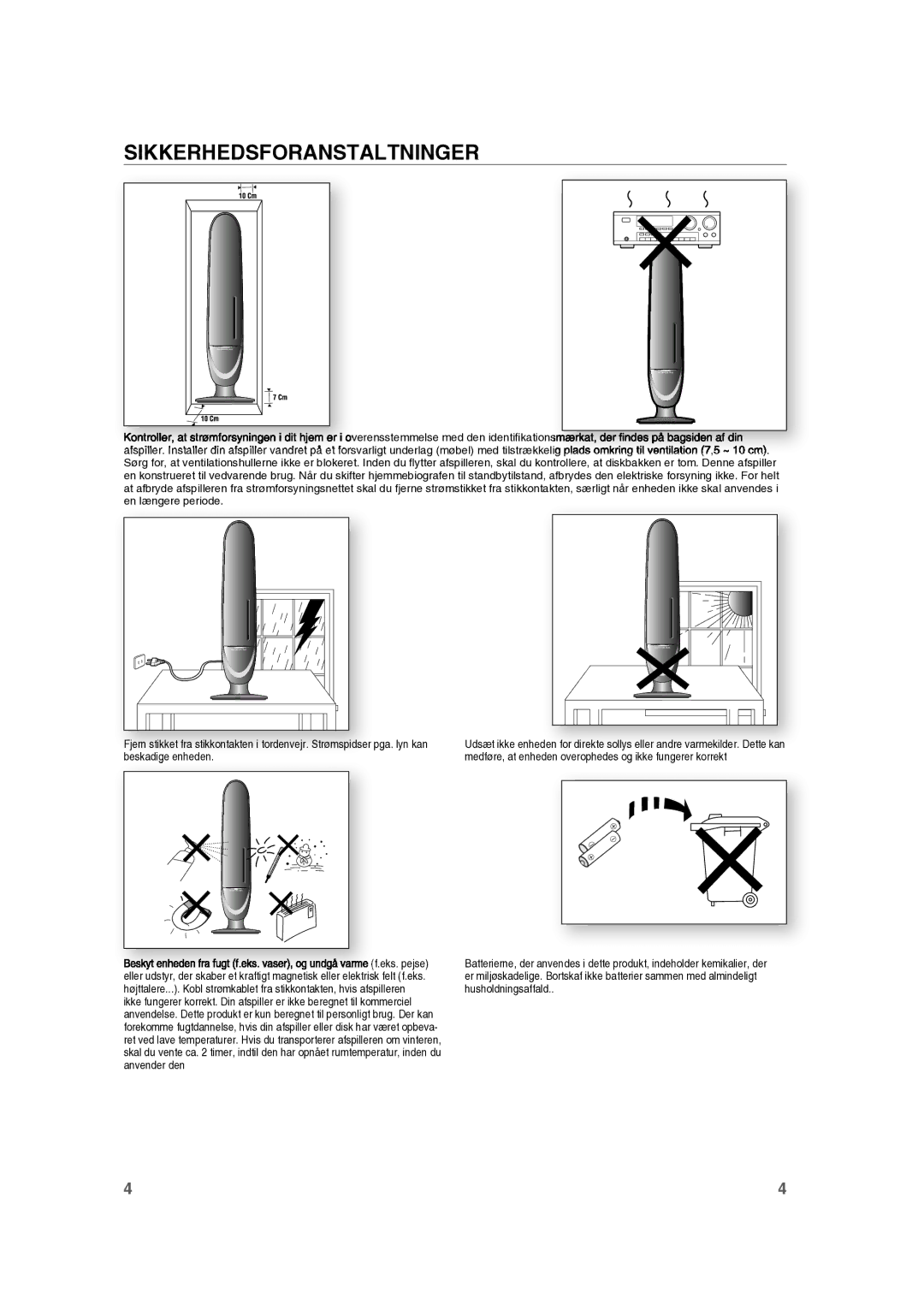 Samsung RTS-HE10T/XEE manual Sikkerhedsforanstaltninger 